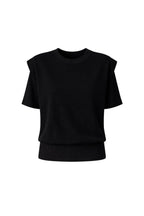 Shoulder Pad Detail Half Sleeve Black Knit Blouse