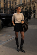 Neck Stone Embellished Half-Sleeve Textured Beige Blouse