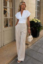 Fitted Waist Büzgülü Half Sleeve White Blouse