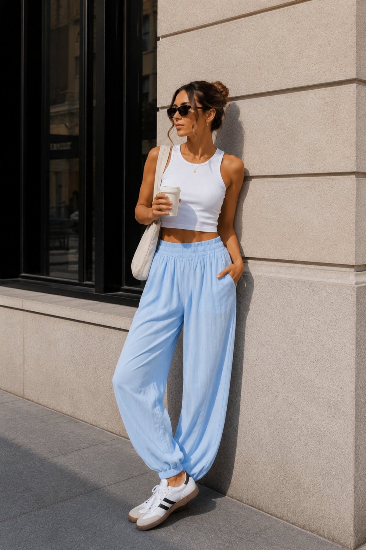 Elastic Waist Modal Blue Harem Pants