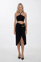 Toka Detay Asymmetric Black Skirt