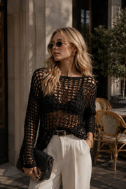 File Detail Transparent Black Knit Blouse