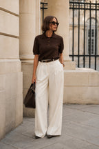 Polo Collar Gold Buttoned Brown Blouse