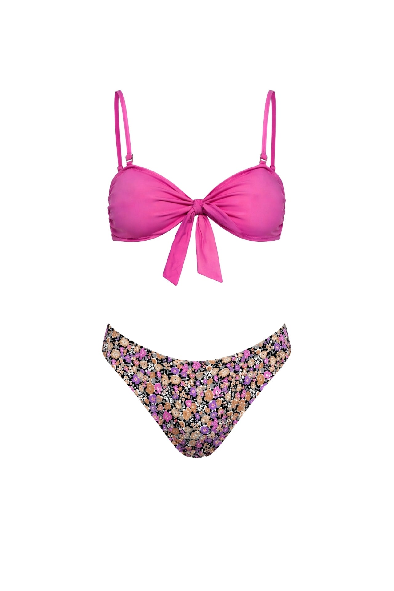 Bow Detail Floral Pink Bikini Set
