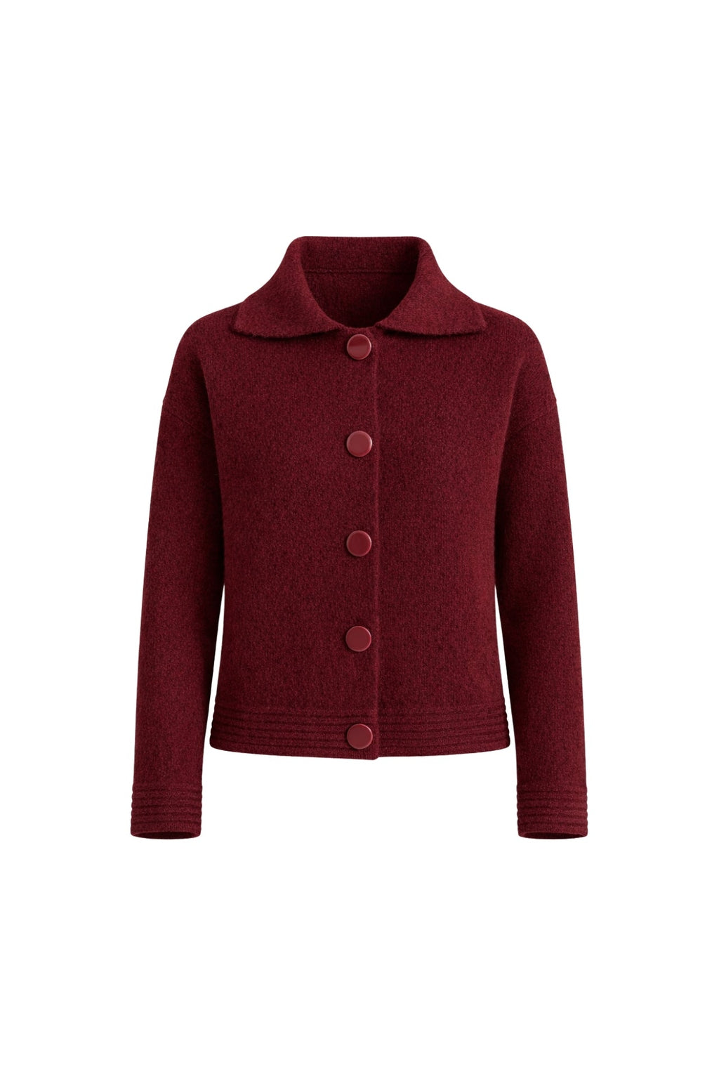Polo Collar Button Detail Burgundy Knit Cardigan