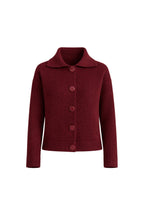 Polo Collar Button Detail Burgundy Knit Cardigan