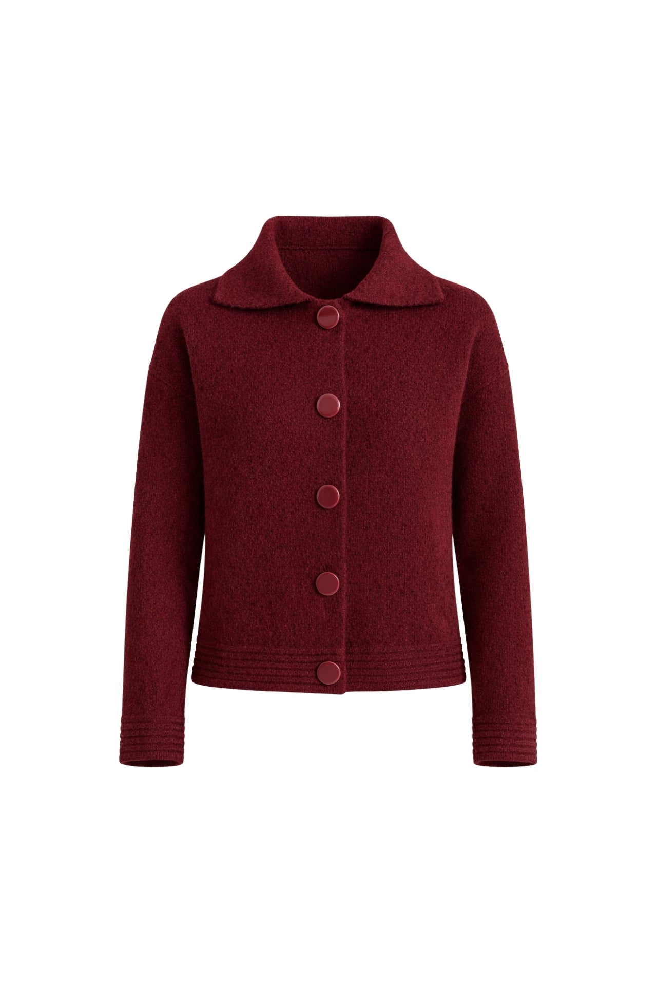 Polo Collar Button Detail Burgundy Knit Cardigan