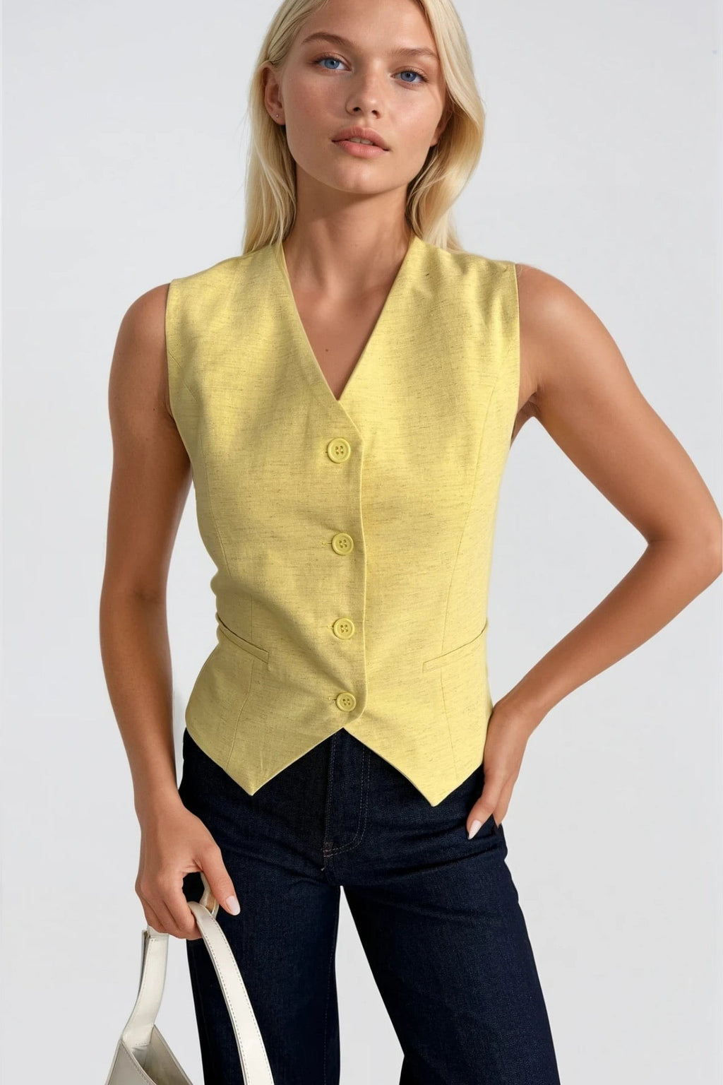 Welt Pocket Buttoned Yellow Vest