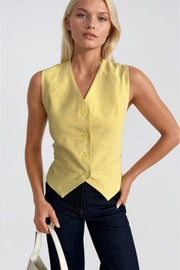 Flato Pocket Buttoned Yellow Vest