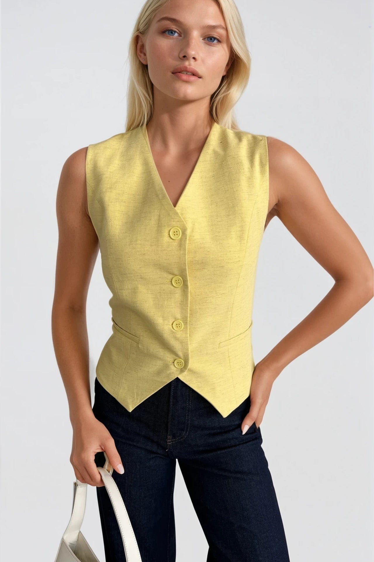 Welt Pocket Buttoned Yellow Vest