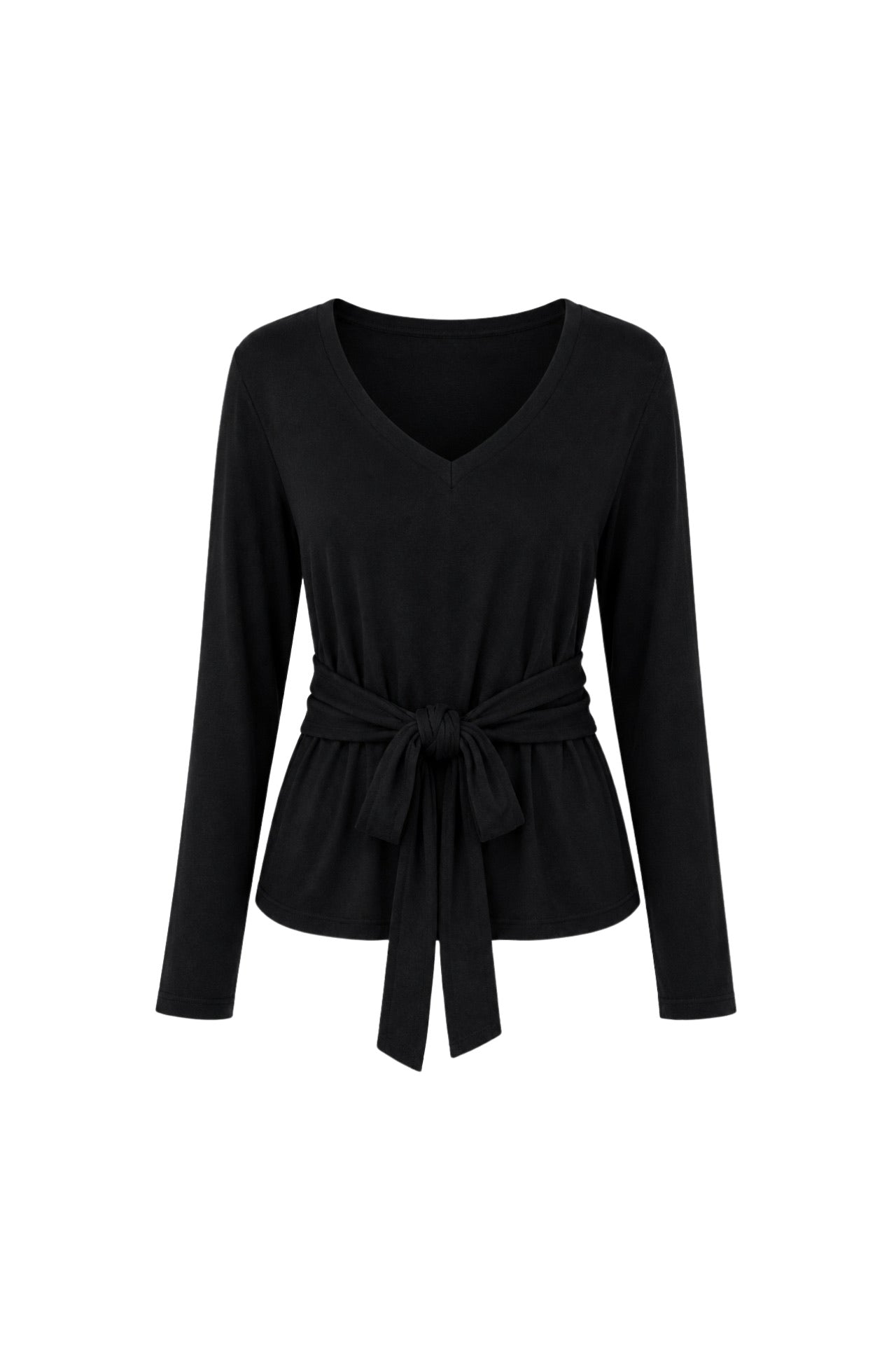 Tie Detail Thin Black Knitwear Blouse