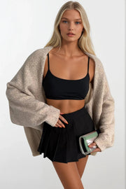 Wool Blend Balloon Sleeve Beige Knit Sweater