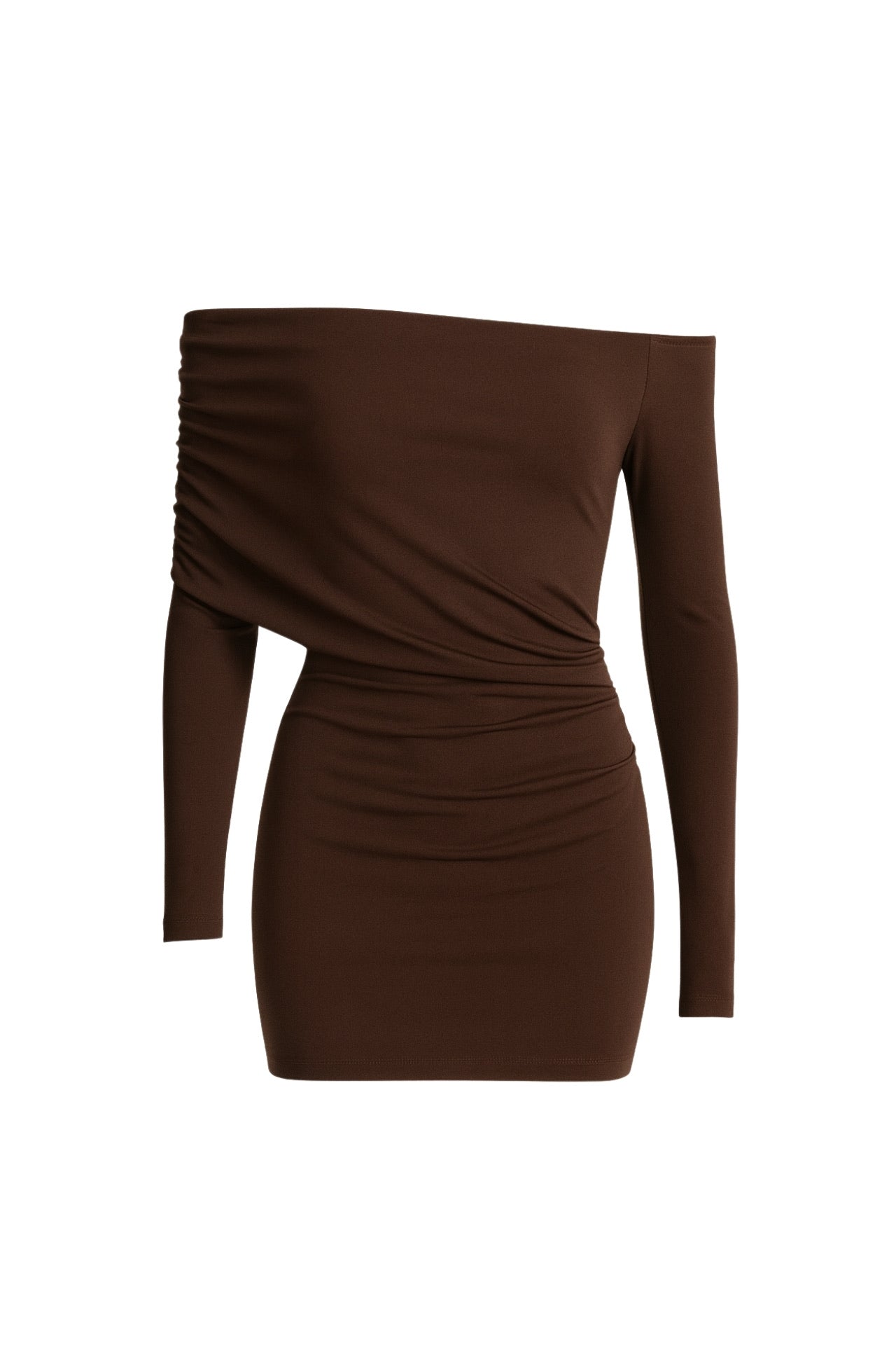 Ruched Detail Brown Straplez Mini Dress