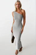Slit Detail One Shoulder White Dress