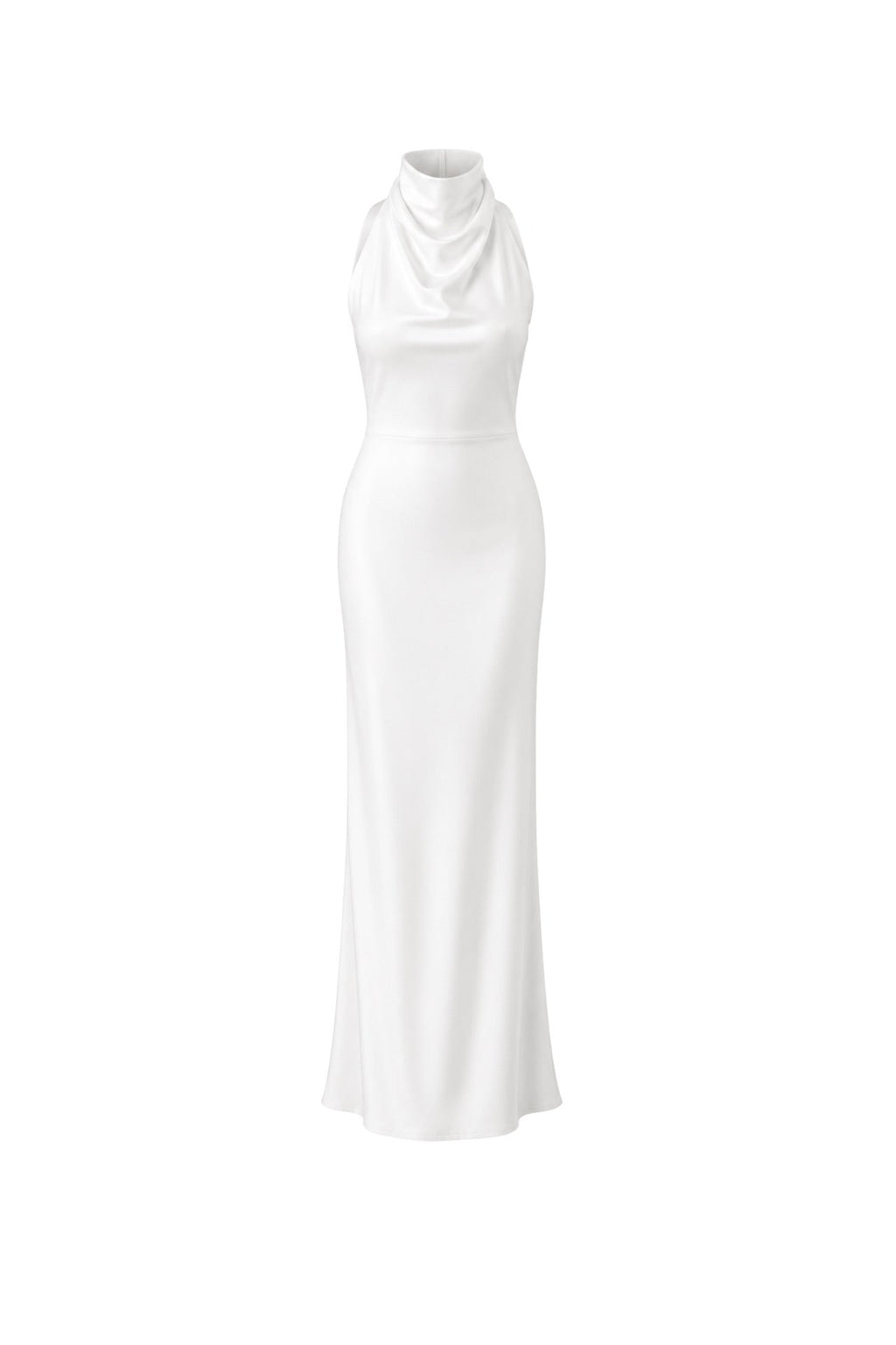 Cowl Neck Maxi White Satin Dress