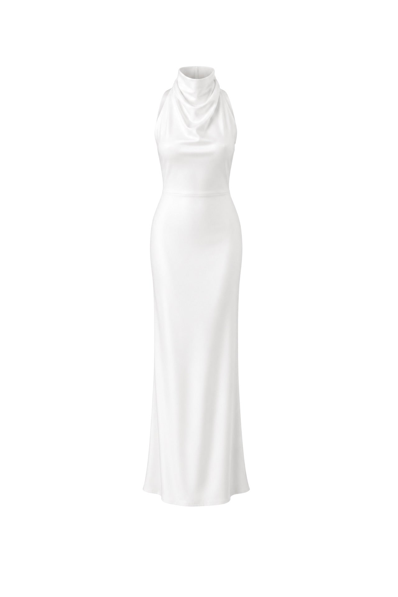 Cowl Neck Maxi White Satin Dress