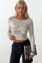 Bust Knot Detay Ecru Blouse