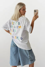 Back and Front Printed Oversize White T-Shirt