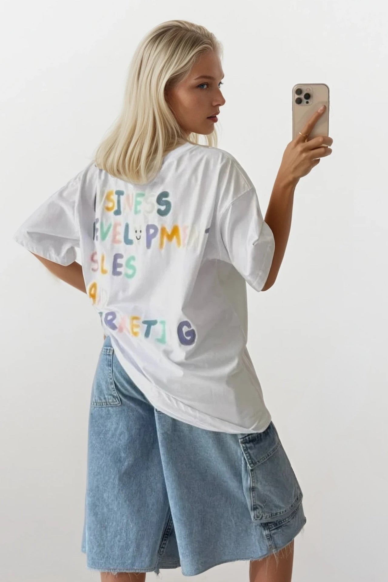 Back and Front Printed Oversize White T-Shirt