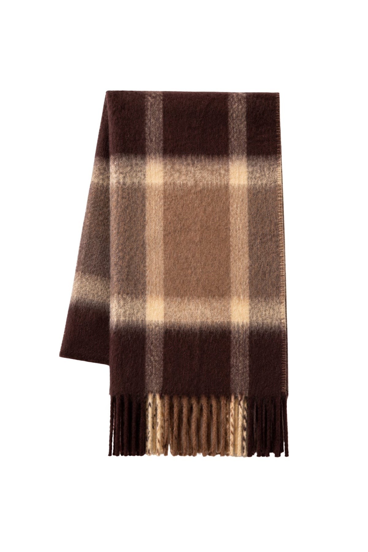 Soft Textured Plaid Brown-Beige Pattern Scarf