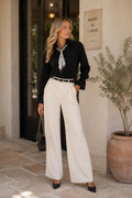 Black Shirt with Scarf Detail and Gathered Sleeves