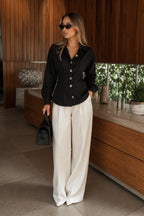 Waist-Fitted Gold Buttoned Black Shirt
