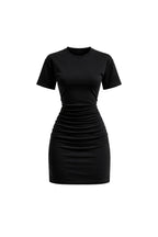 Waist-Fitted Ruched Black Mini Dress