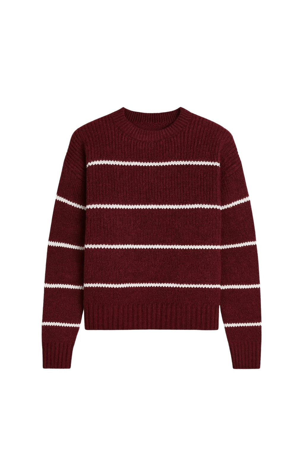 Striped Basic Burgundy Knit Sweater