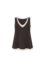 Brown Knitted Blouse with V-Neck Double Collar