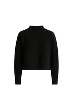 High Neck Side Slit Black Crop Knit Sweater