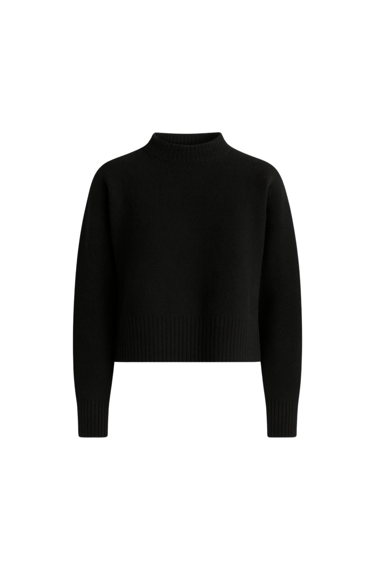 High Neck Side Slit Black Crop Knit Sweater