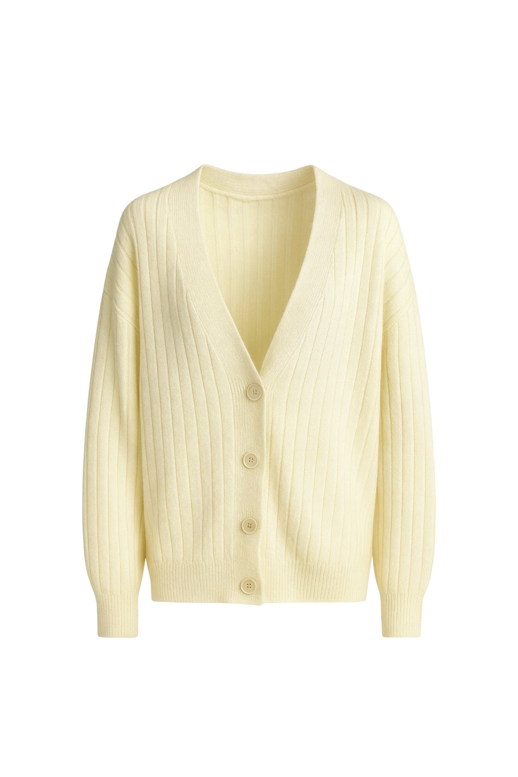 Buttoned V-Neck Yellow Knit Cardigan
