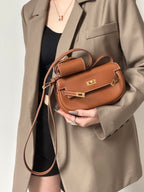 Handmade Swift Leather Crossbody Bag with Mini Pouch – Gold Brown