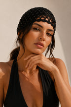 Pearl Detail Black Knit Cap
