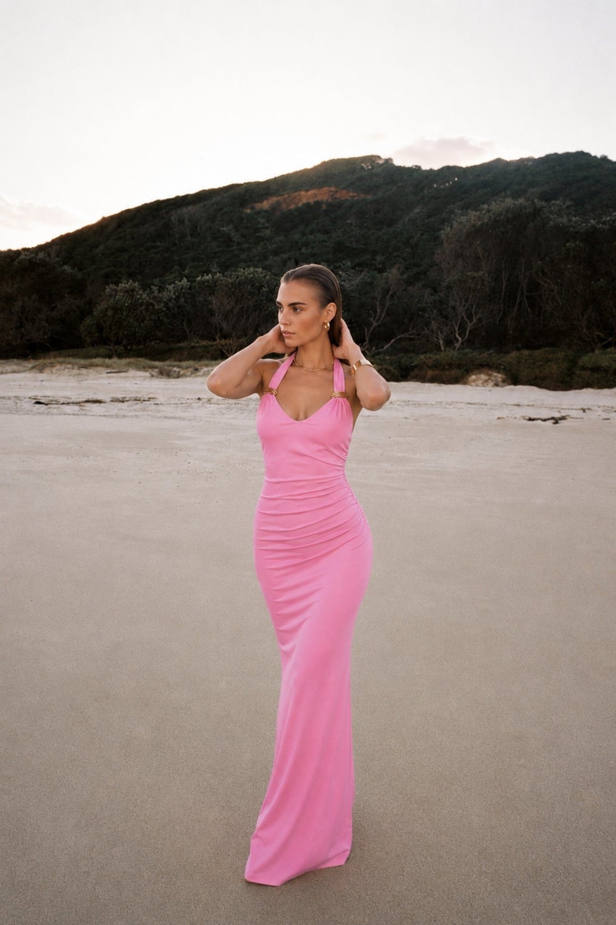 Accessory Detail Maxi Pink Dress