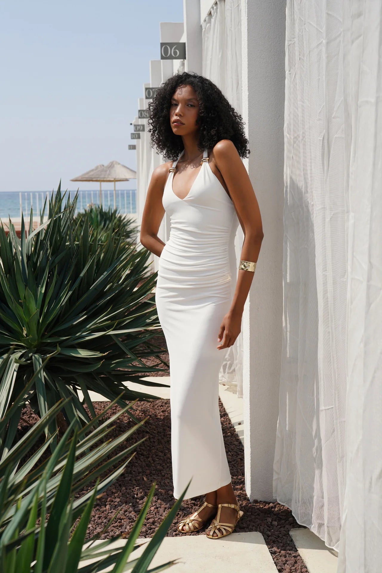 Adjustable Strap Maxi Dress with Gold Ring Detail