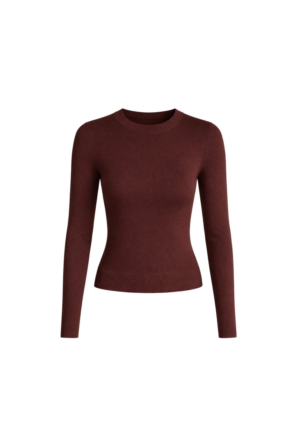 Crew Neck Basic Brown Knit Blouse