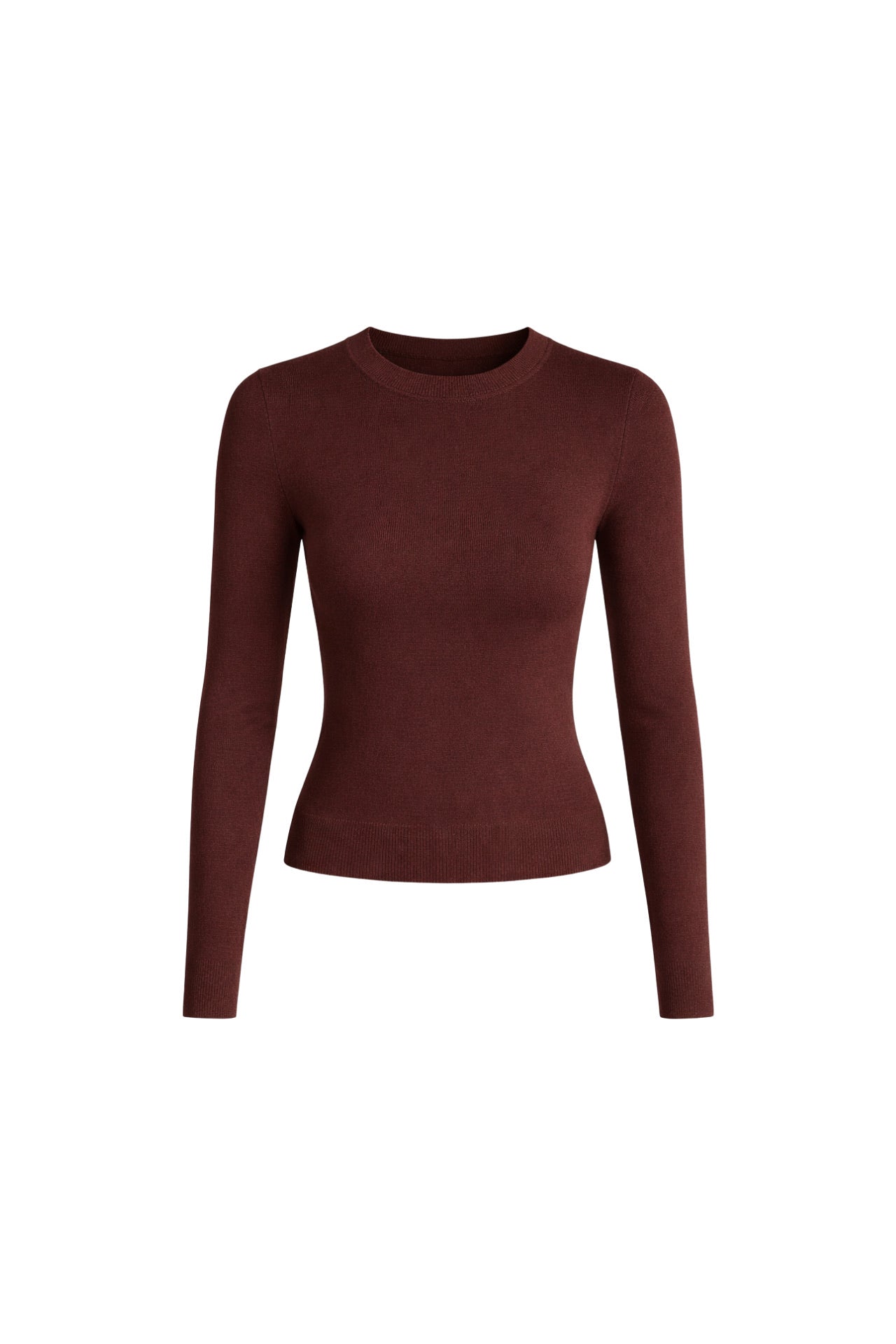 Crew Neck Basic Brown Knit Blouse