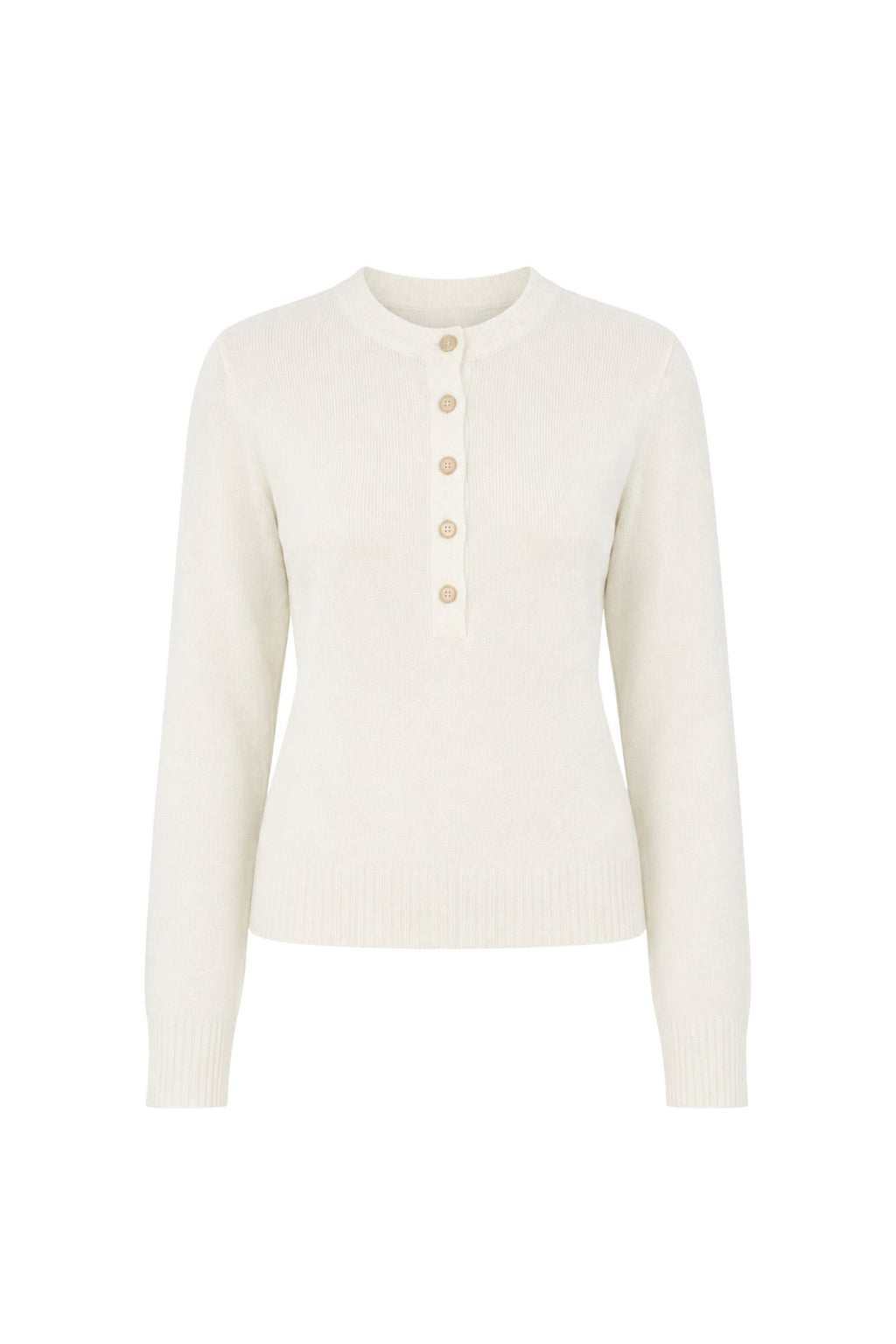 Crew Neck Button Detail Textured White Blouse