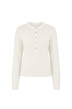 Crew Neck Button Detail Textured White Blouse