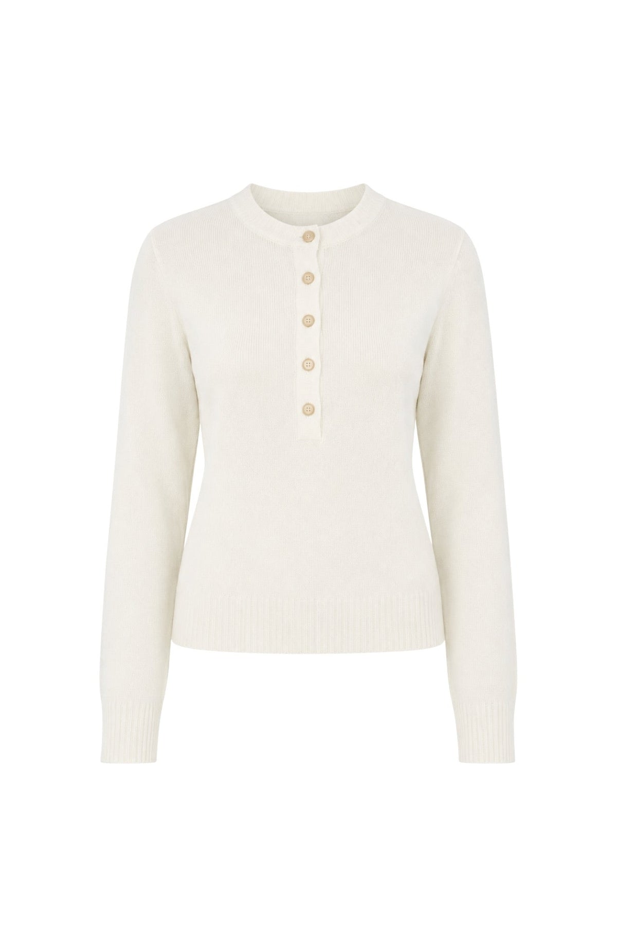 Crew Neck Button Detail Textured White Blouse