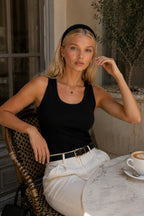 Oval Neck Basic Black Knit Top