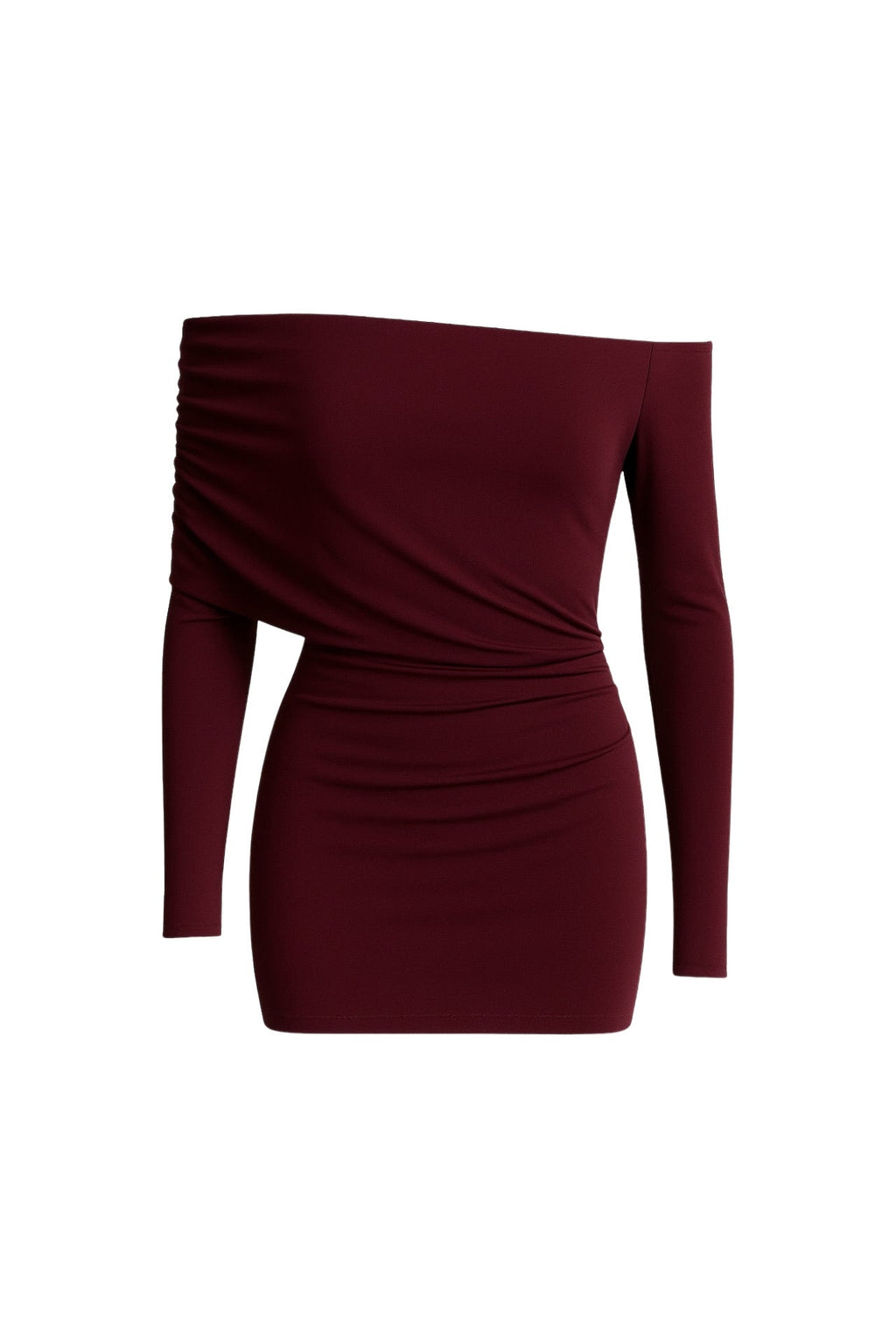 Ruched Detail Burgundy Straplez Mini Dress