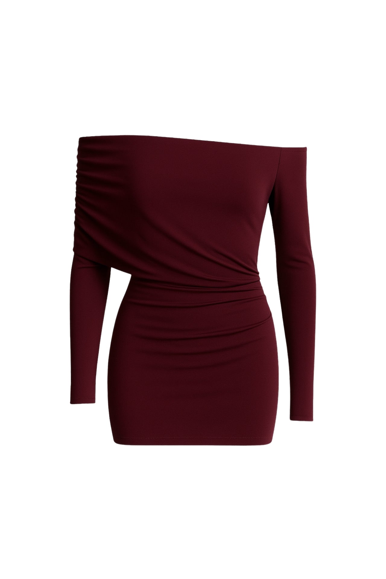 Ruched Detail Burgundy Straplez Mini Dress