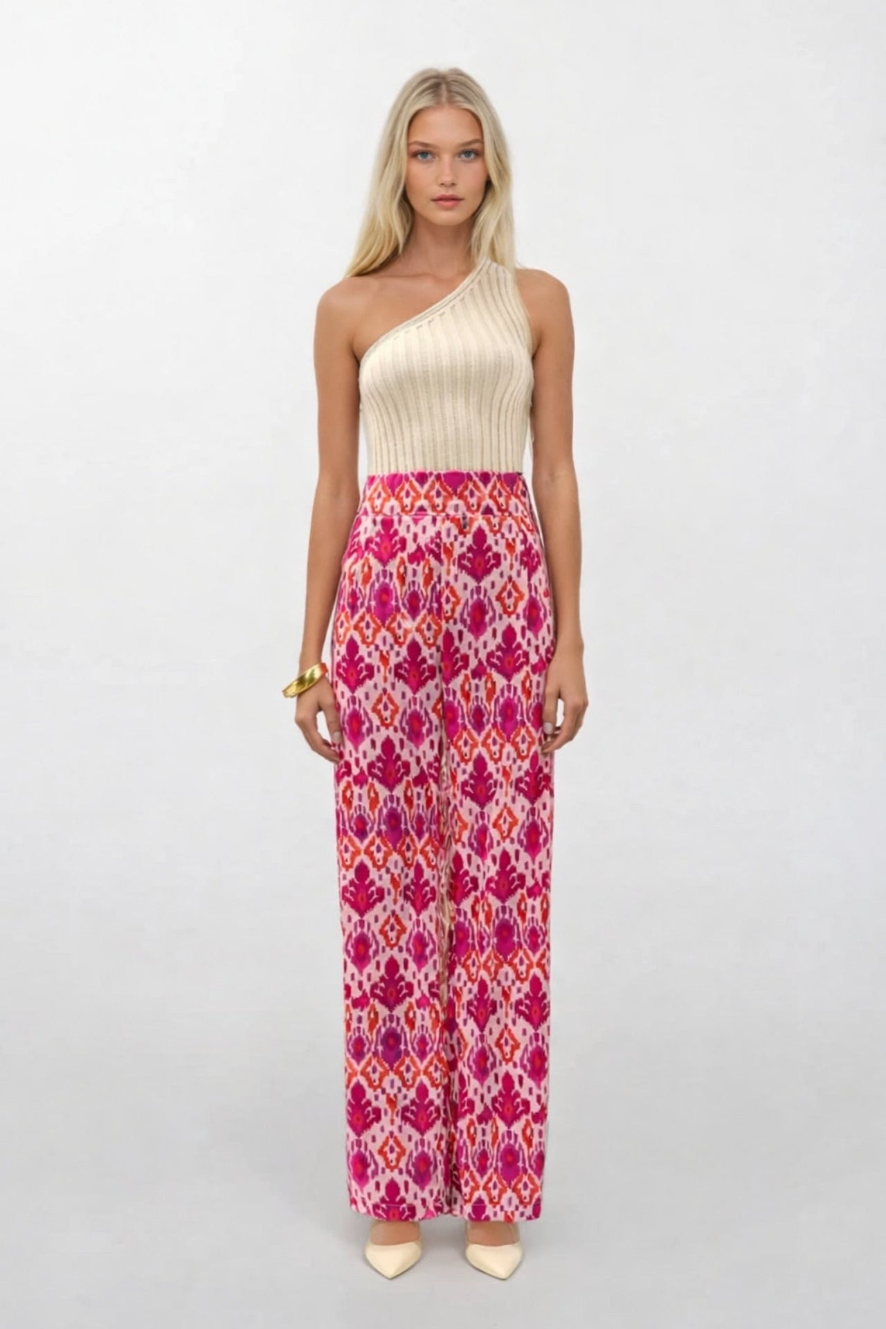Patterned Satin Pink Pants
