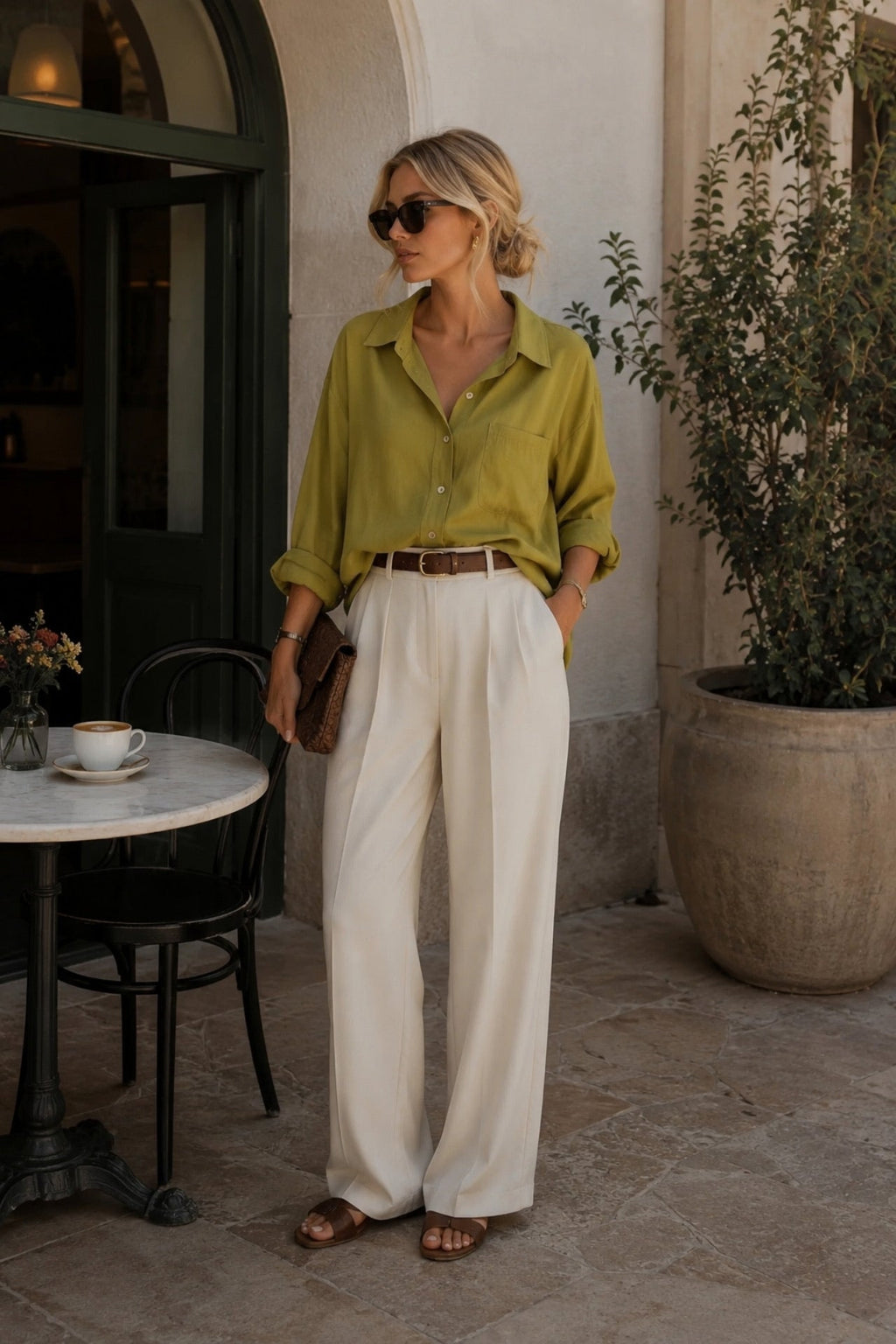 Pocket Detail Basic Oversized Green Shirt