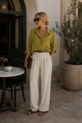 Pocket Detail Basic Oversized Green Shirt