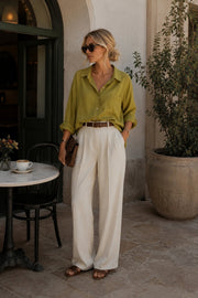 Pocket Detail Basic Oversized Green Shirt