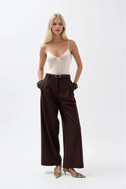 Beige Bodysuit with Pleated Front Straps