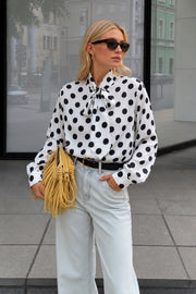 Polka Dot Pattern Scarf Detail White Shirt